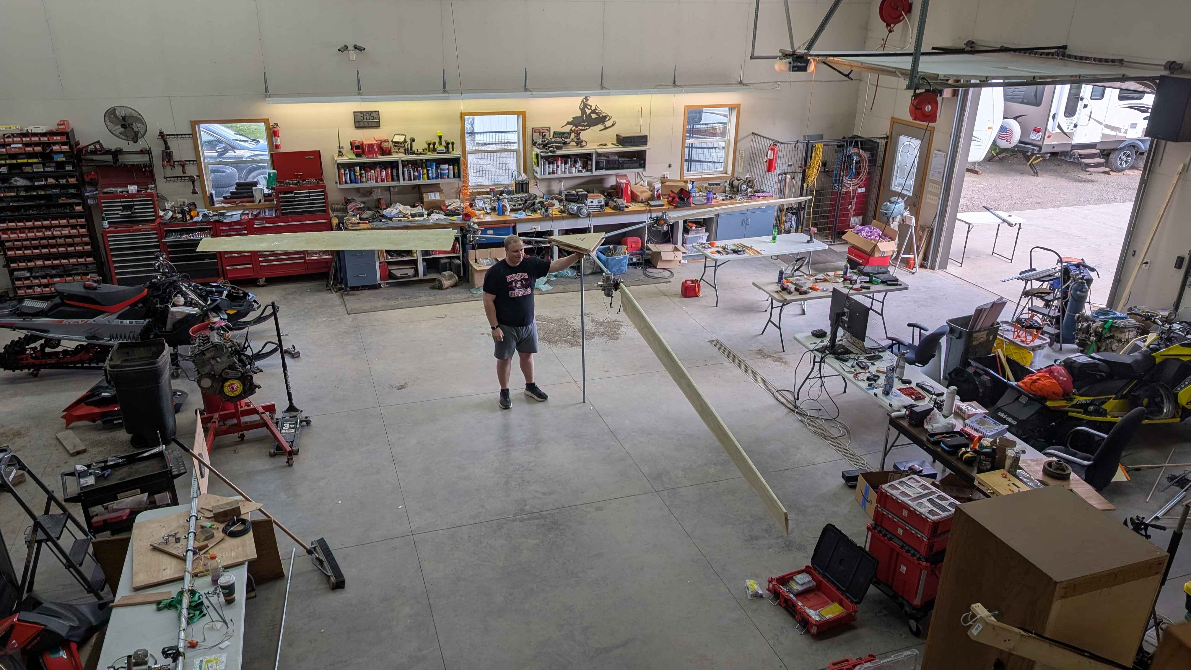 Prototype drone in a garage